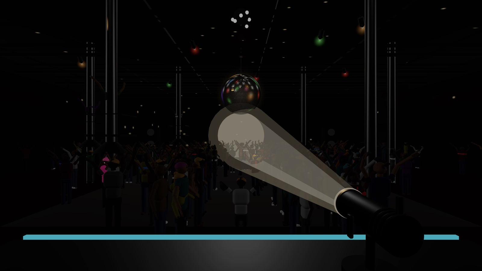 Junior’s followspot lighting a runway through the crowd on Vision Pro